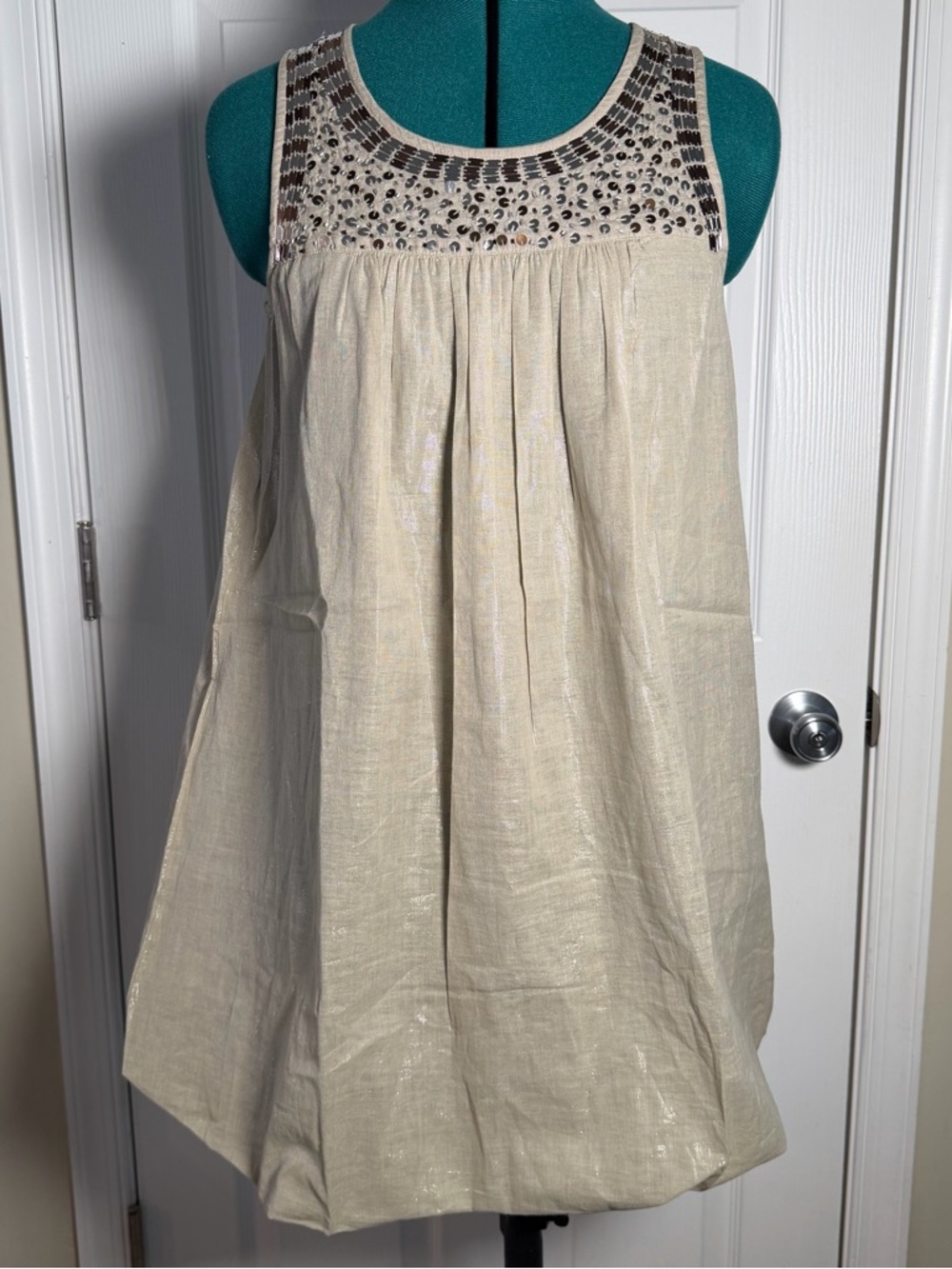 Cream & Brown Y2K inspired Embellished Tank Summer Bubble Hem Mini Tank Dress